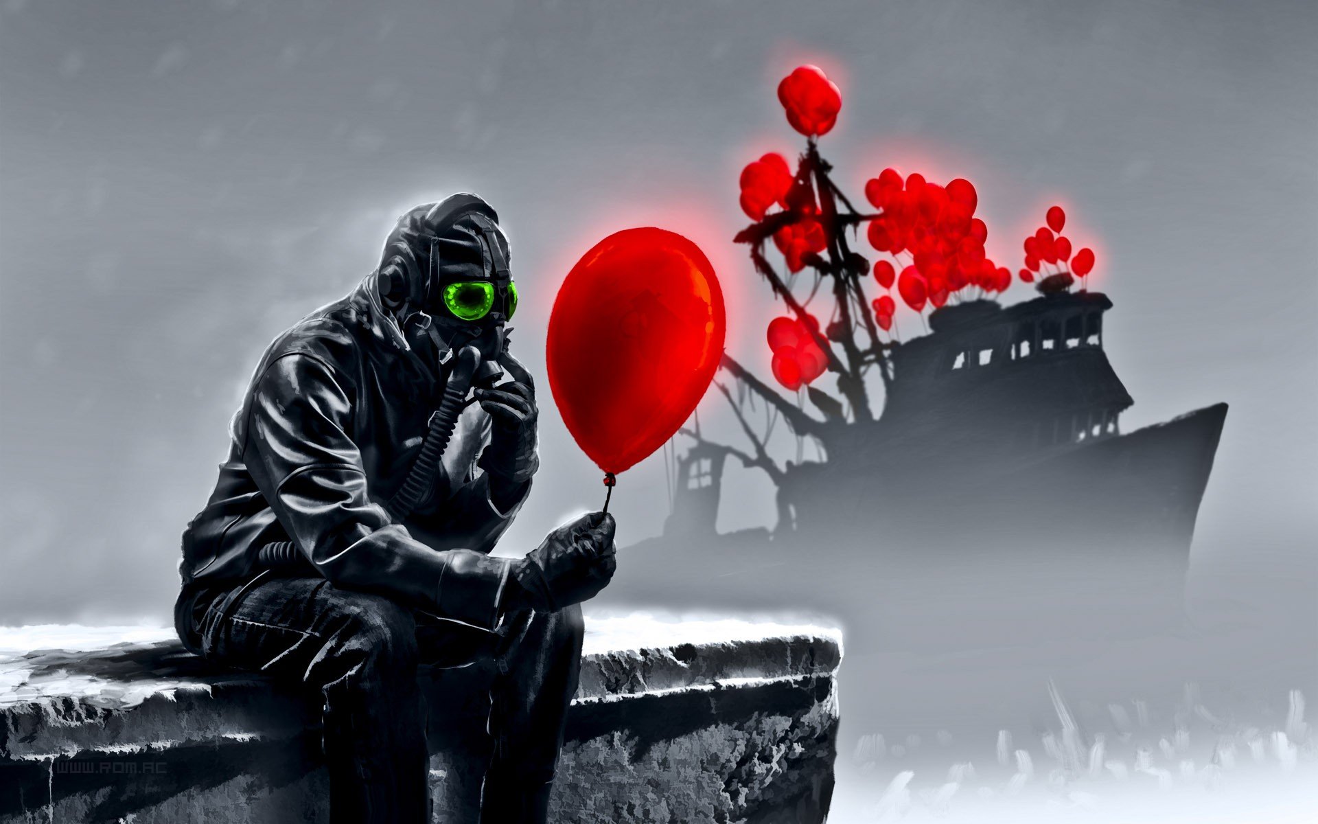 apocalyptic, Gas masks, Romantically Apocalyptic, Vitaly S Alexius, Balloons Wallpaper