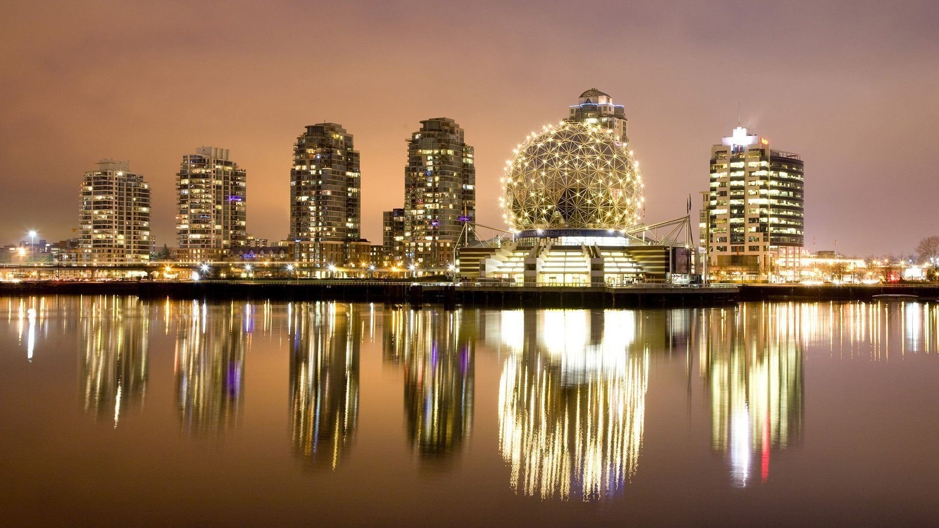 cityscape, Building, Reflection, Lights, Vancouver Wallpaper
