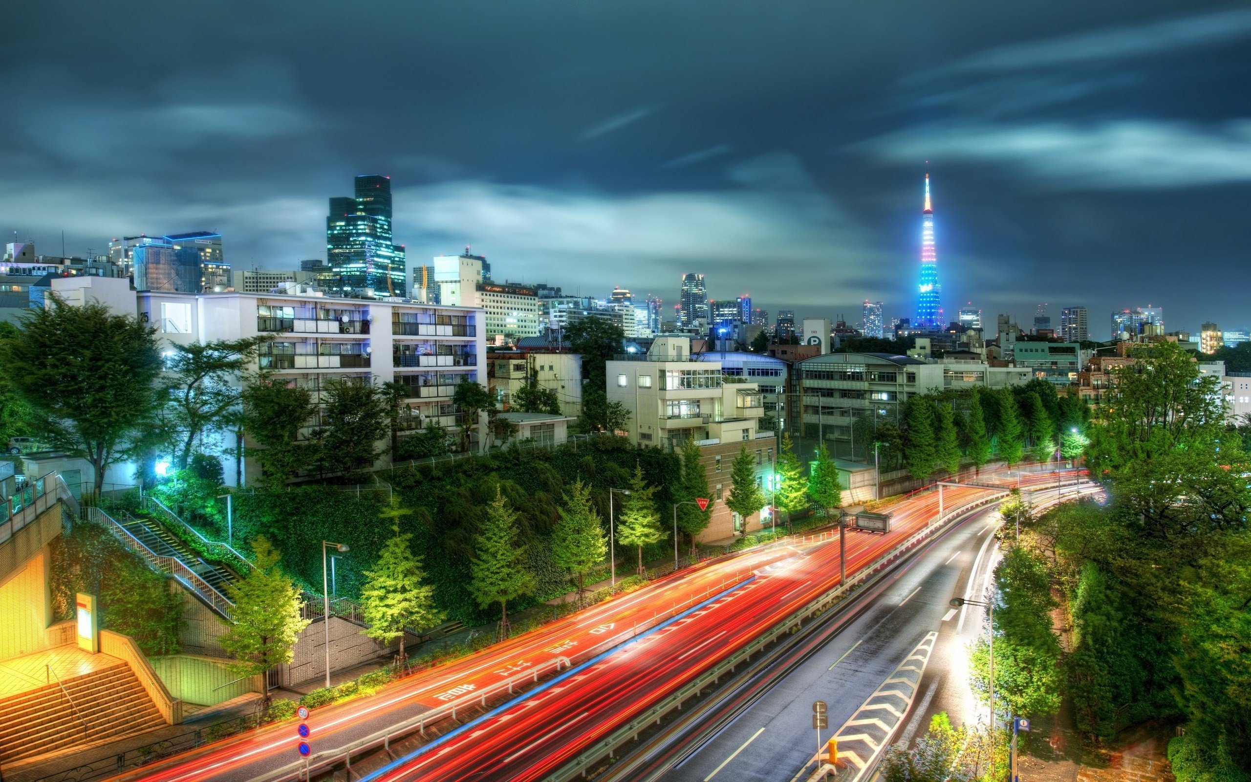 cityscape, Building, Road, Lights, Tokyo, HDR Wallpaper