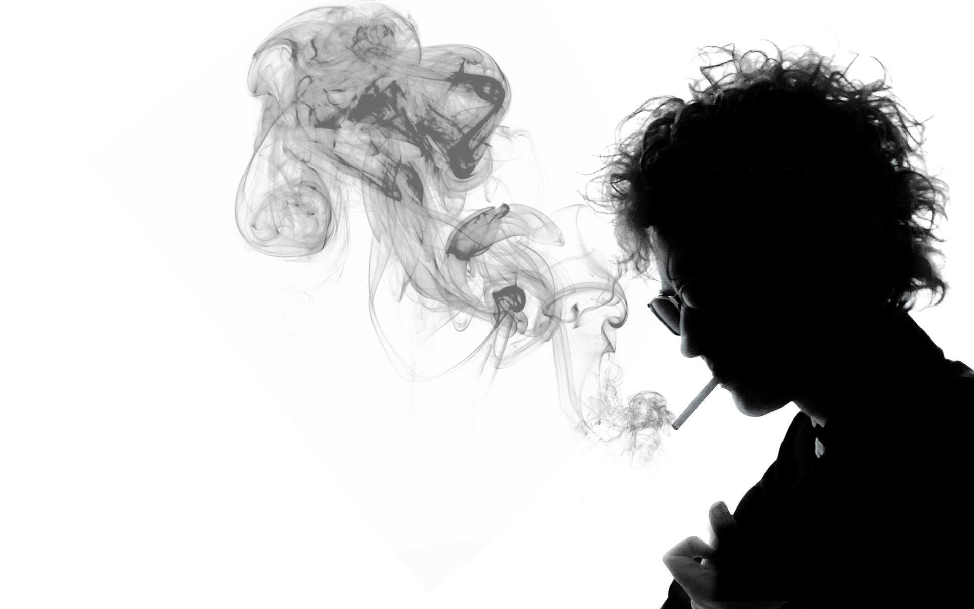 Bob Dylan, Silhouette, Musicians, Smoking, White background Wallpaper