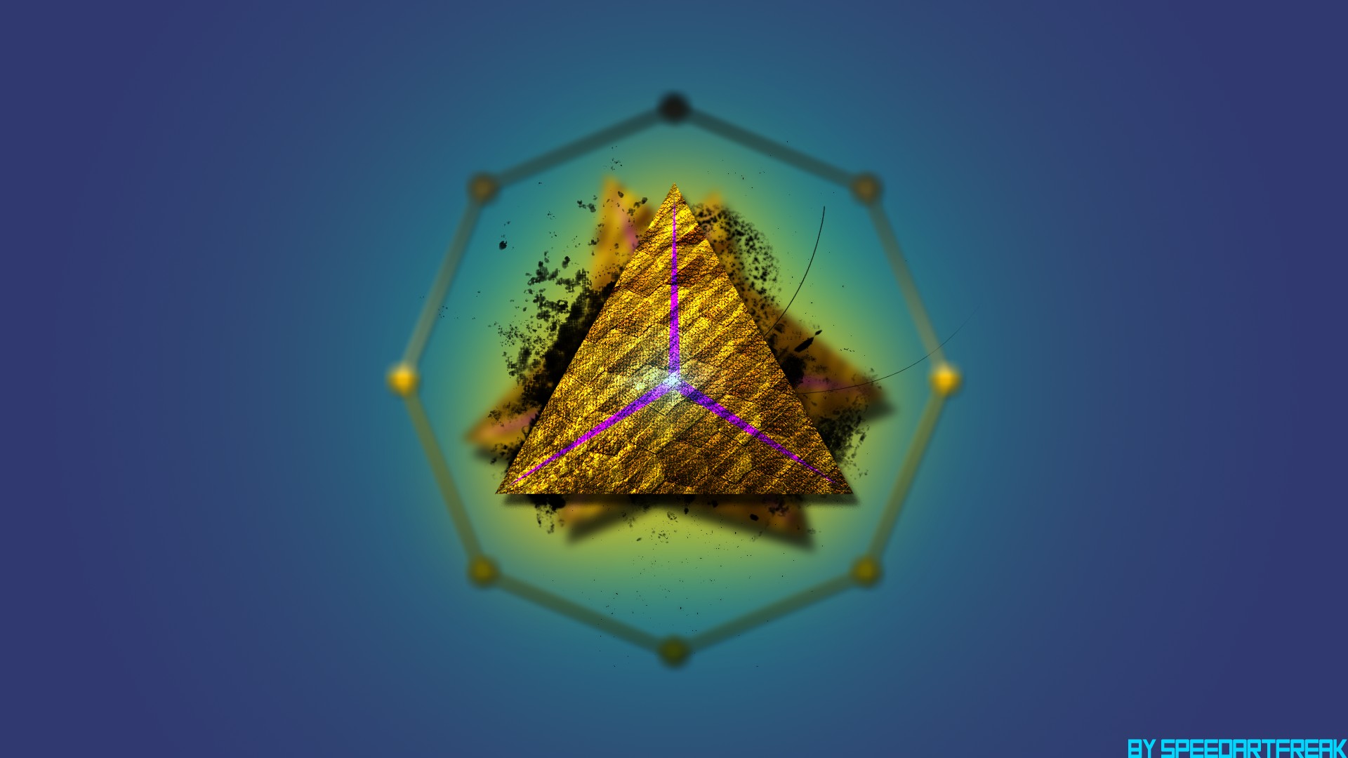 triangle, Gold, Blue Wallpaper