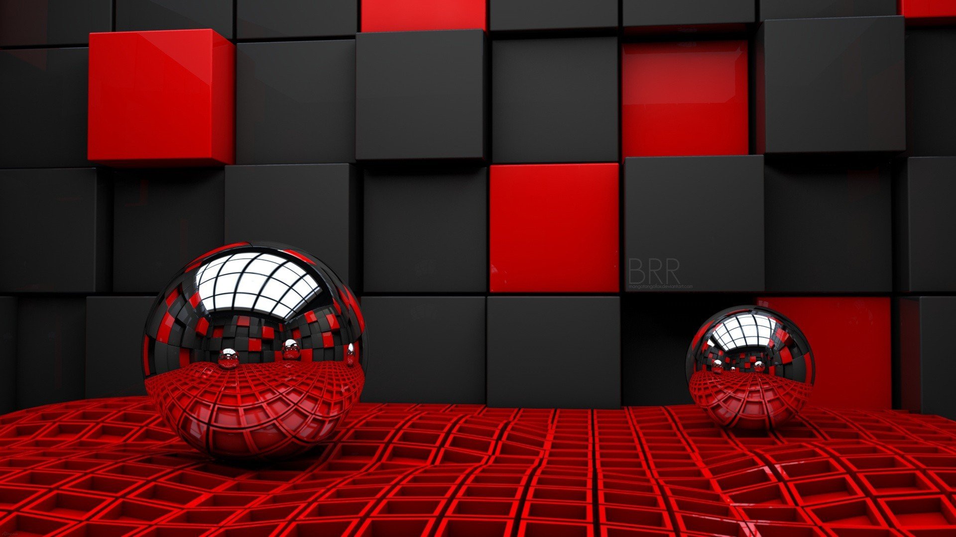 sphere, Black and red, Reflection Wallpaper
