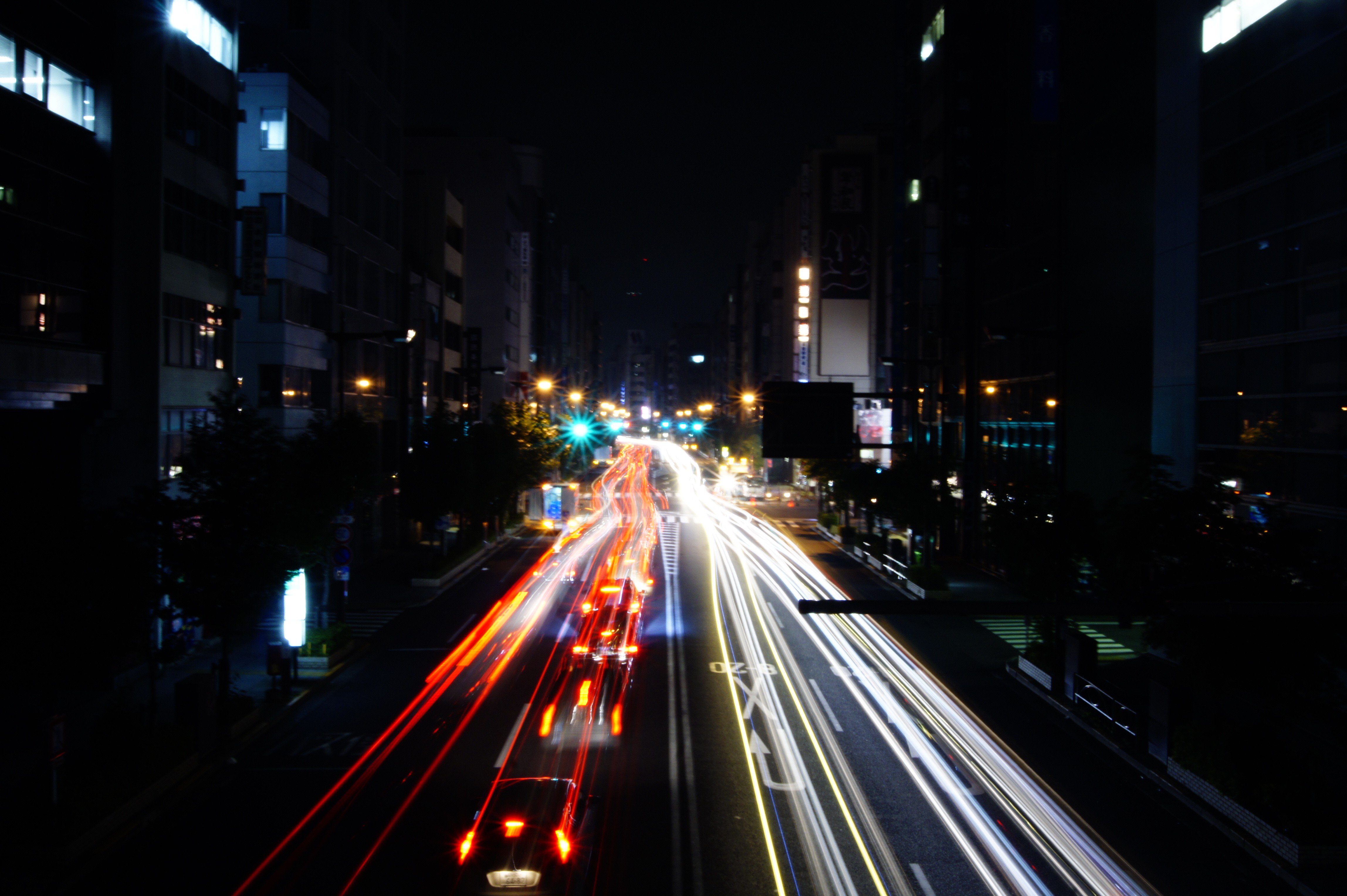 night, Tokyo, Long exposure, Light trails, Road Wallpaper