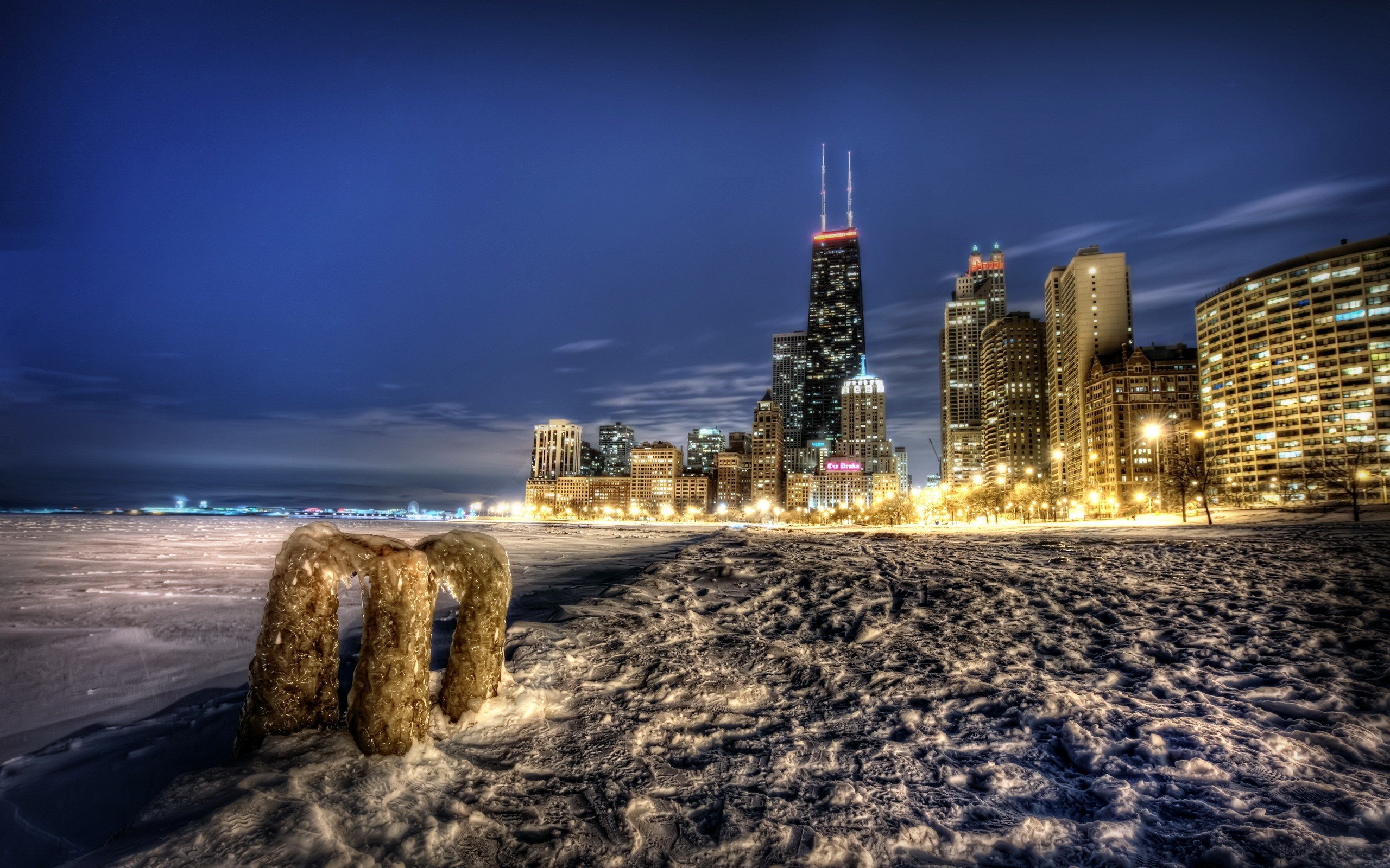 cityscape, HDR, Snow, Building, Lights, Chicago, USA Wallpaper