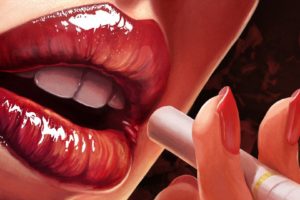 lips, Red lipstick, Painting, Smoking