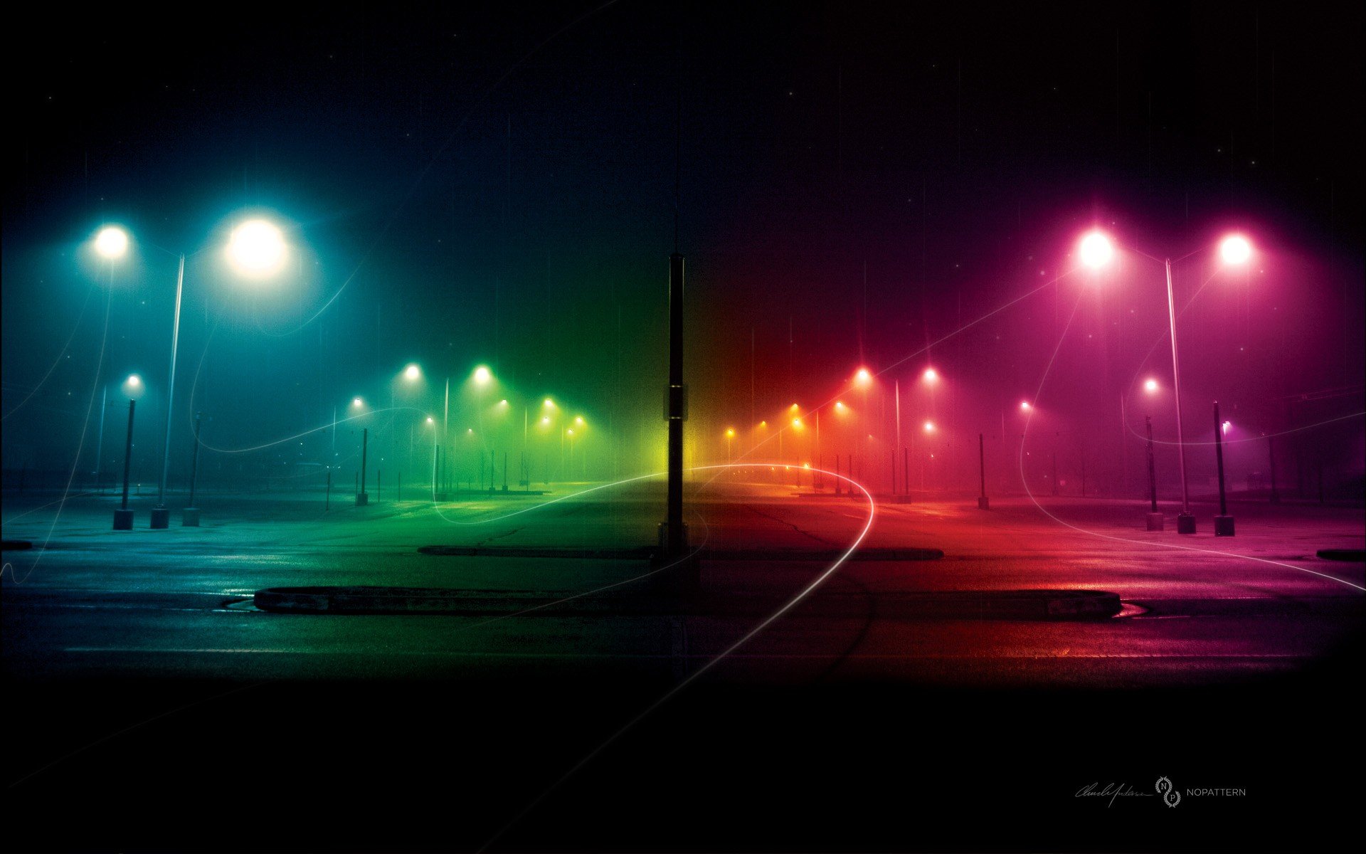 night, Rainbows, Colorful, Street Wallpaper