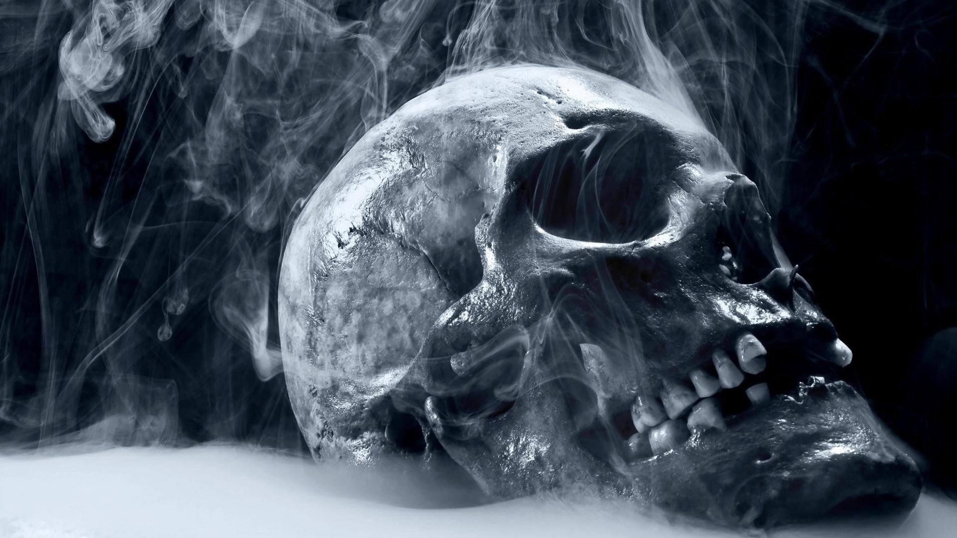 monochrome, Skull, Smoke Wallpaper