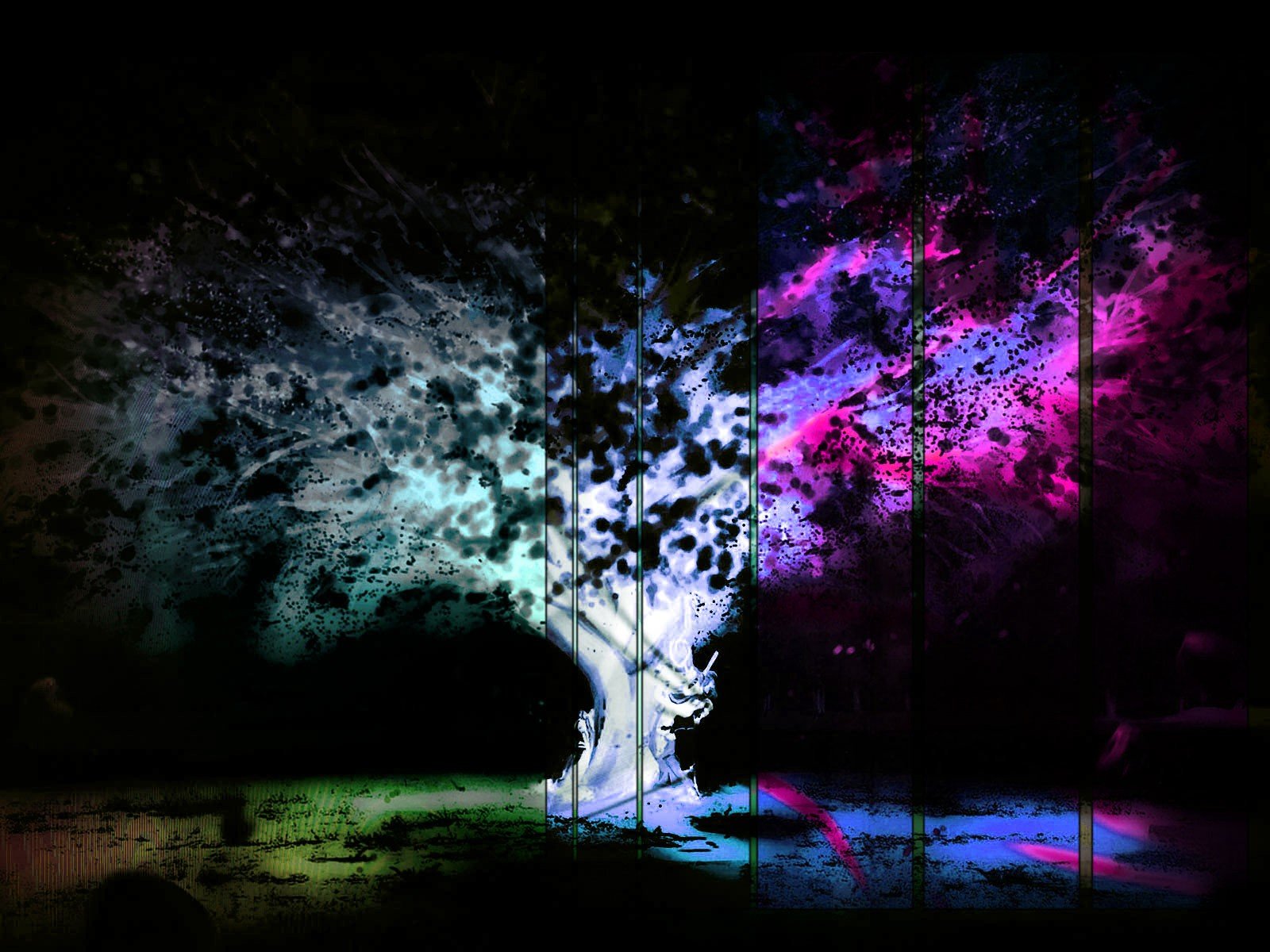 psychedelic, Glitch art, Negative, Trees, Field Wallpaper