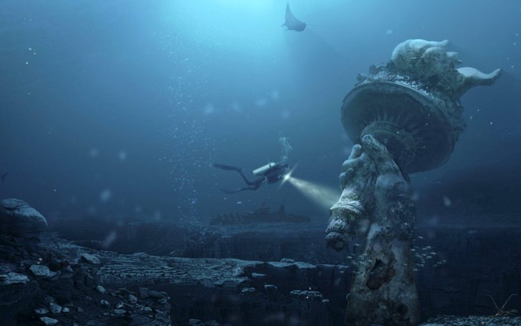 underwater, Statue of Liberty HD Wallpaper Desktop Background