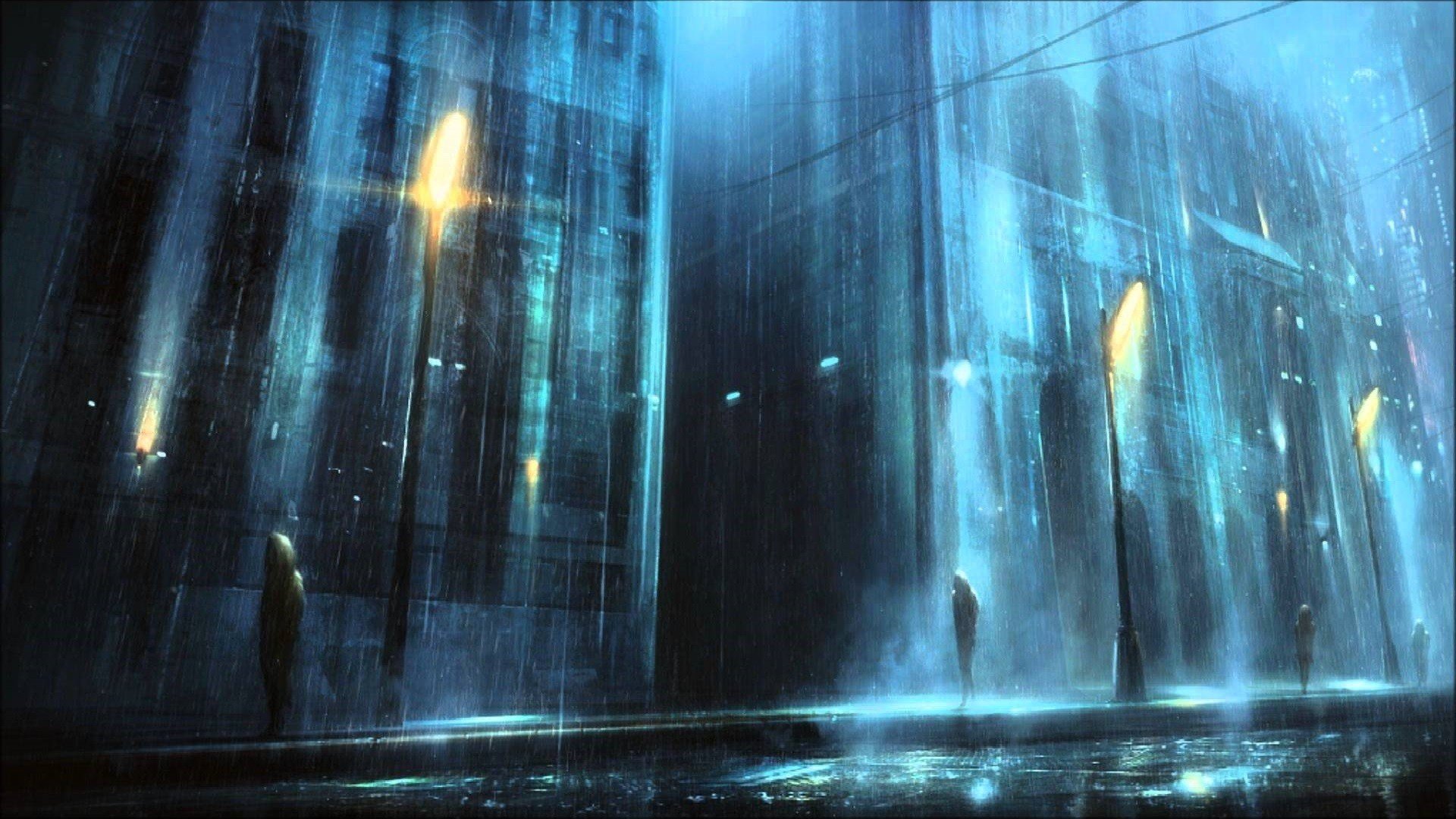 night, Rain, Lantern, Street, Dark, Depressing Wallpaper