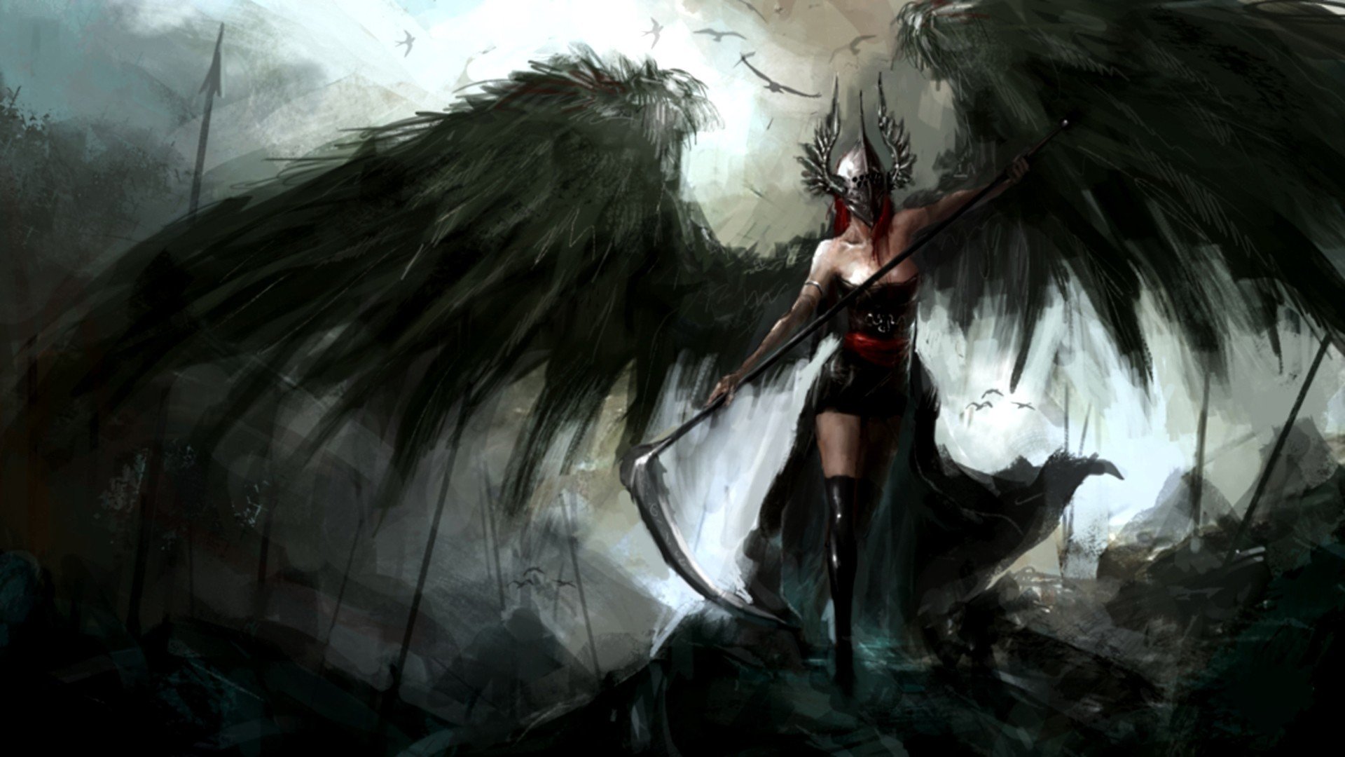 angel, Wings, Scythe, Dark, Spear, Helmet, Reapers Wallpaper