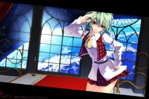 Touhou, Anime girls, Kazami Yuuka, Green hair, Red eyes