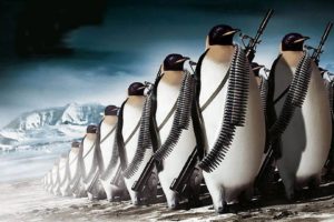 penguins, Machine gun, War, Digital art