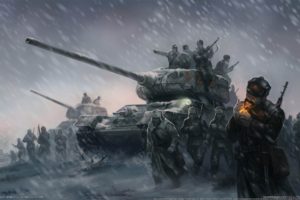 artwork, World War II, Soviet Army, Tank, Cigarettes, Winter