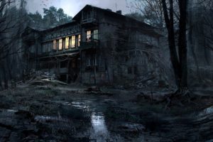 creepy, House, Lights, Nature, Trees, Forest, Night, Dark, Mud, Photography, Photoshop