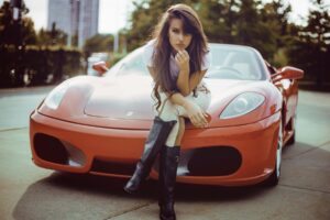 Ferrari, Women with cars, Red cars, Boots