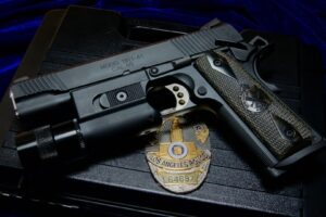 police, CAL. 45, M1911, Gun, Weapon, Badge