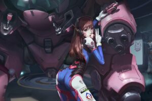Overwatch, Artwork, Digital art, Video games, D.Va (Overwatch), Robot, Anime girls