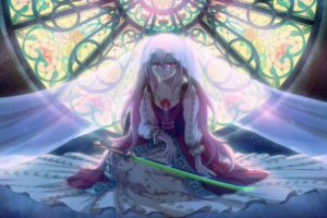 long hair, Pink hair, Pink eyes, Anime, Anime girls, Owari No Seraph, Krul Tepes, Blood, Twintails, Sword, Weapon