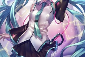 long hair, Blue hair, Anime, Anime girls, Vocaloid, Hatsune Miku, Headphones, Twintails, Skirt, Stockings, Thigh highs